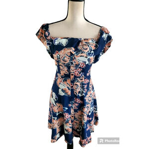 Lovers + Friends Blue Vineyard Floral Off The Shoulder Mini Dress Sz S